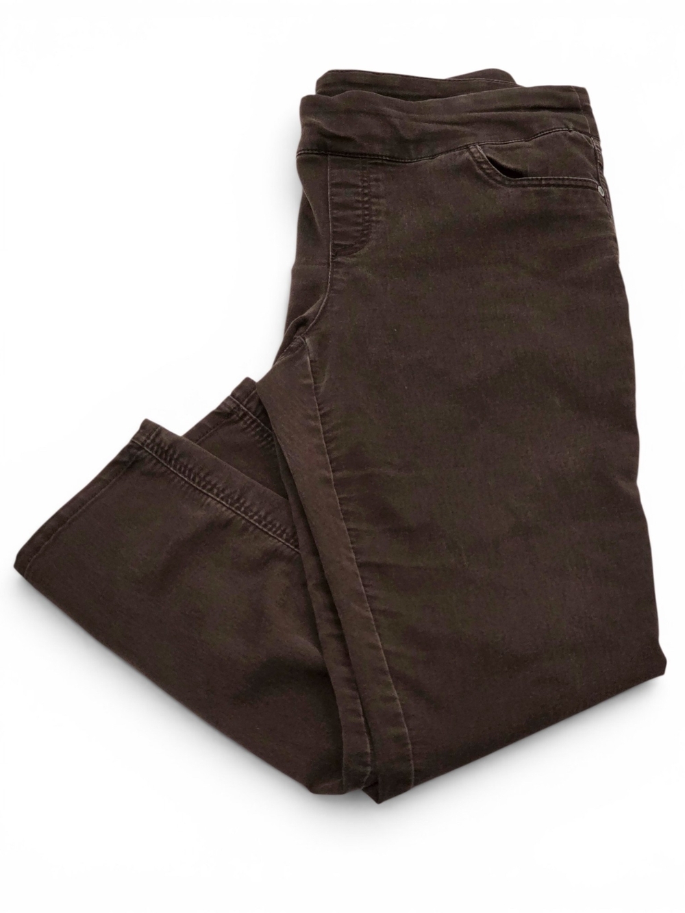 intro. Casual Elegance Brown Pull On Stretch Pants Petite 12P Straight Leg